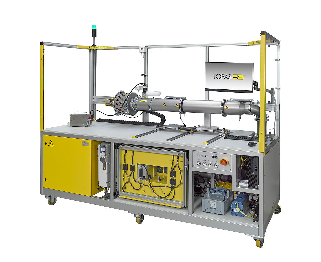 Für die 100 %-Kontrolle der integralen Abscheideeffizienz von Filtern während der Produktion, insbesondere von Ottopartikelfiltern (OPF), wurde der Prüfstand AFC 136 PC entwickelt. AFC 136 Filter-Element-Prüfstand vor weißem Hintergrund